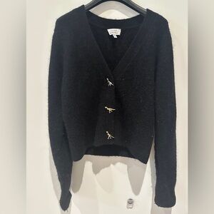 & Other Stories Black Cardigan with Dinosaur Gold Button Accents